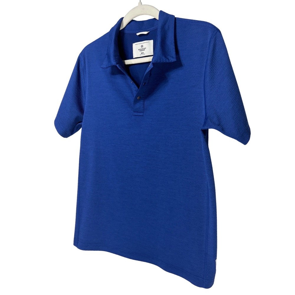 Reigning Champ Mens Blue‎ Textured Knit Short Sleeve Polo Shirt Size Small